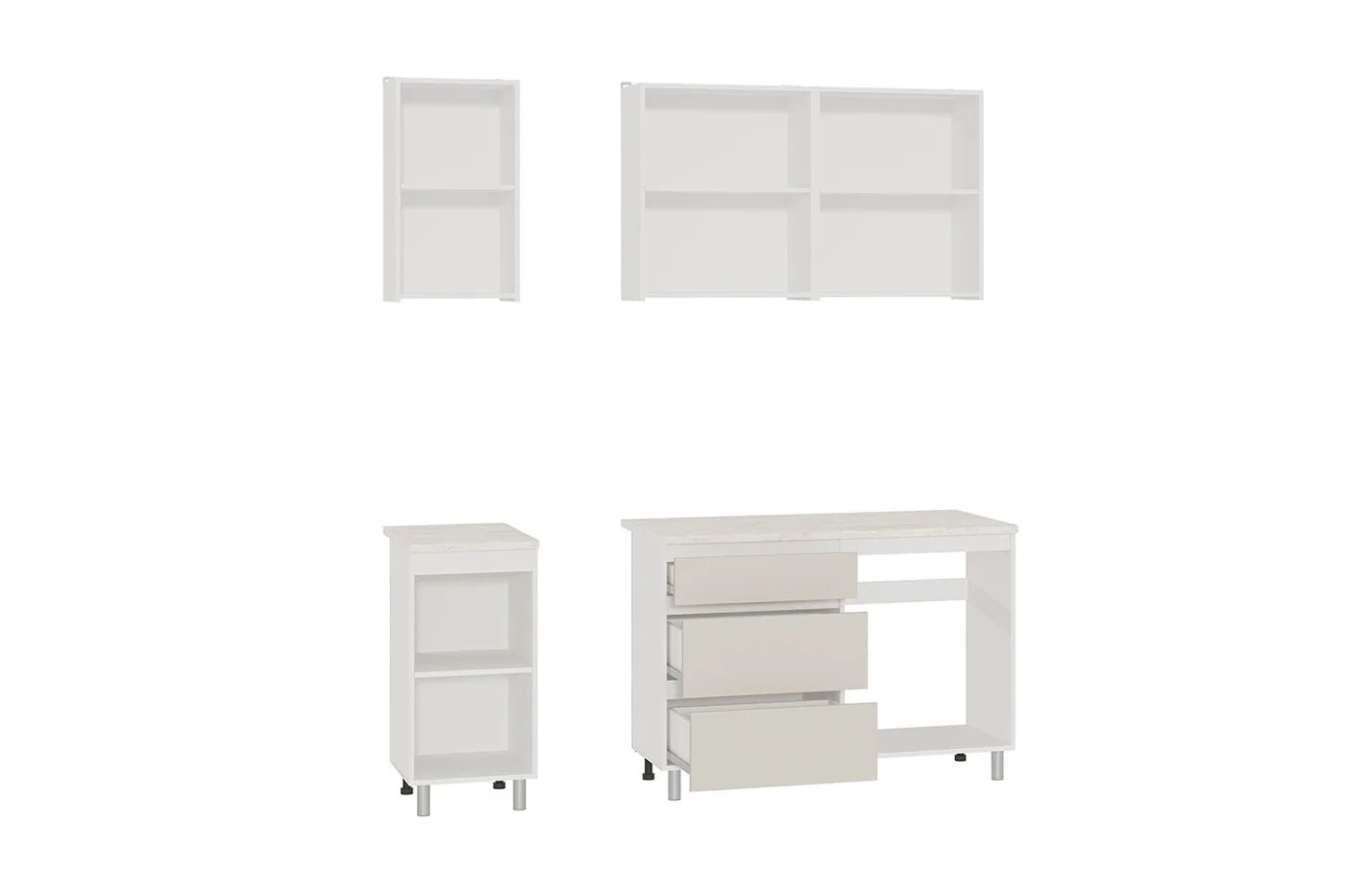 Кухня Ренер 160х220х60 см, со столешницей, белый/кашемир/королевский опал светлый