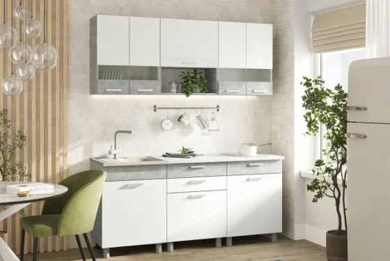 Кухонный гарнитур Hoff Денвер, 1,8 м, 180х216х60, цвет ателье серый, белый шагрень, антарес
